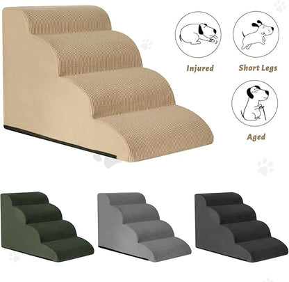 Aodisman Dog Steps for Bed, 4-Step Dog Stairs Ramp for Small Dogs and Cats, Indoor Non-Slip Pet Stairs Suitable for Older, Short-Legged, and Puppy Dogs to Climb Onto High Beds and Couch, 17.4" H,Khaki