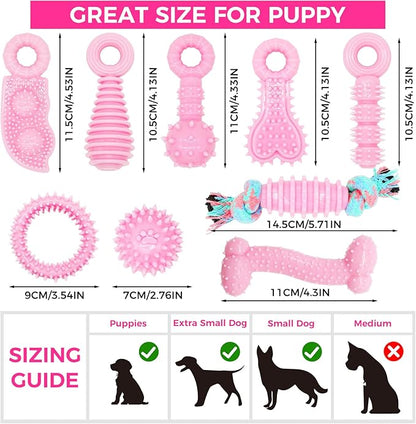 Puppy Toys, 9 Pack Puppy Chew Toys for Teething, Cute Pink Small Dog Toys, Teething Toys for Puppies, Soft Durable Interactive Dog Chew Toy for Small Dogs