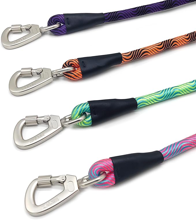 ZALER Short Dog Leash, 26 Inches Rope Traffic Leashes for Dogs, Reflective Dog Lead with O-Ring, Heavy Duty Pet Leash for Large and Medium Dogs (26'' Blue Pink)