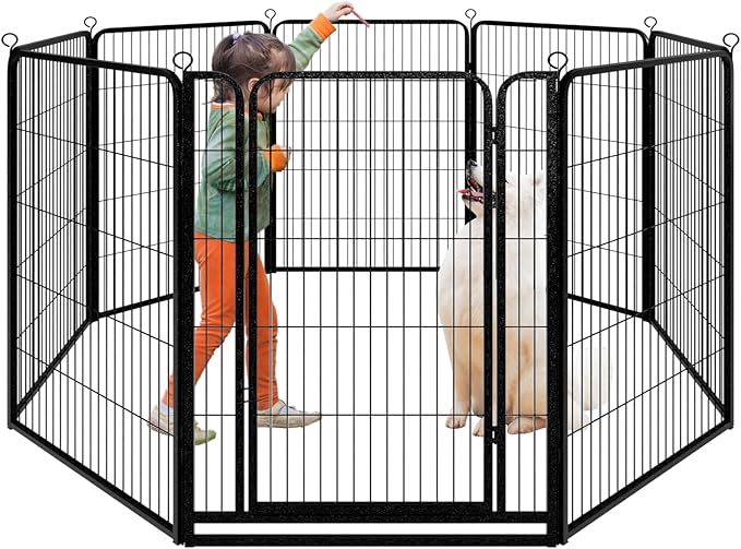 Kfvigoho Dog Playpen Outdoor Extra Wide 8 Piece Panels Heavy Duty Dog Fence 47" Height Anti-Rust with Doors Portable for RV Camping Yard, Total 21FT, 35 Sq.ft, Snowy Black