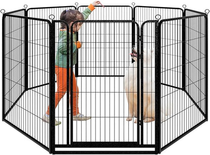 Kfvigoho Dog Playpen Outdoor Extra Wide 8 Piece Panels Heavy Duty Dog Fence 47" Height Anti-Rust with Doors Portable for RV Camping Yard, Total 21FT, 35 Sq.ft, Snowy Black