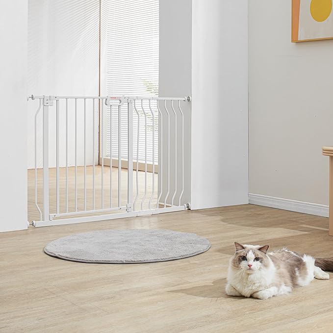 VEVOR 29.5-46" Extra Wide Baby Gate for Stairs, Auto Close Dog Gate for The House, Easy Install Pressure Mounted Pet Gates for Doorways, Easy Walk Thru Wide Safety Gate for Dog, White