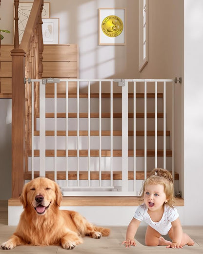 InnoTruth 29.5–40.75" Baby Gate for Stairs, 28" Tall Dog Gates for Doorways & Hallways, Safety Gate for Kids & Pets, Pressure-Mounted Walk-Through with Dual Lock & 2-Way Swing, White