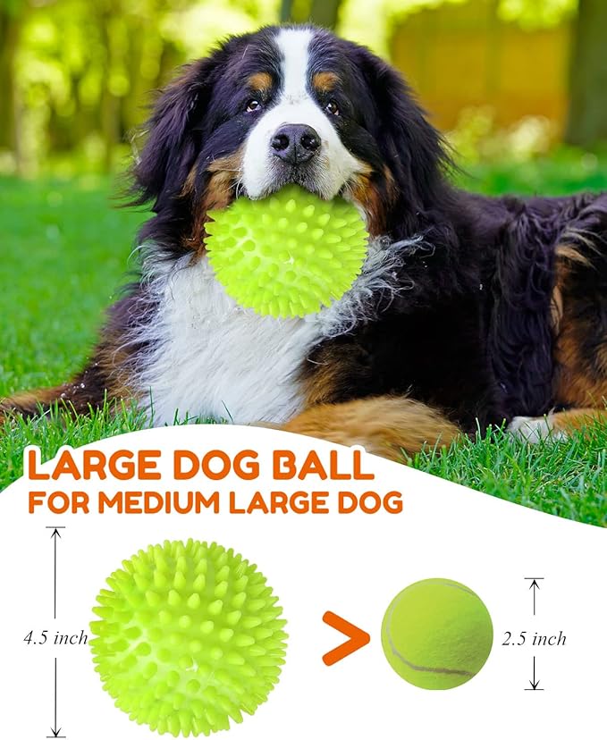 Pweituoet 4.5” Heavy Duty Squeaky Dog Balls for Medium Large Dogs, Dog Toys for Aggressive Chewers, Spike Ball Toys for Clean Teeth and Training(2 Pack)