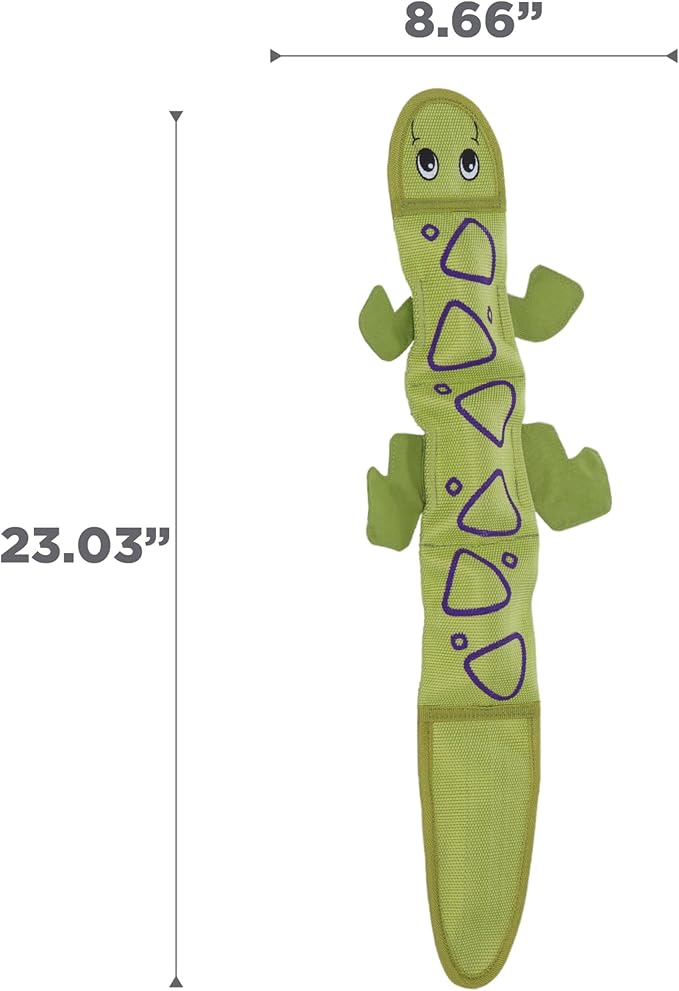 Outward Hound Fire Biterz Green Lizard Plush Firehose Material Interactive Dog Toy, Large