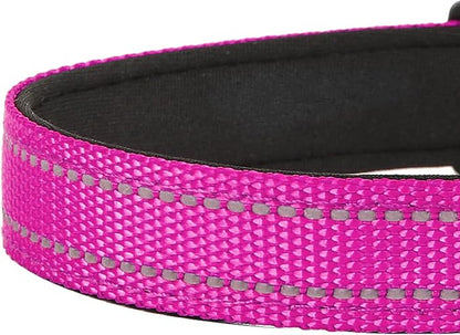 Reflective Dog Collar, Adjustable Soft Neoprene Padded Nylon Pet Collars with Buckle for Small Dogs, Rose Red,S