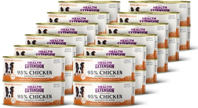 Health Extension 95% Chicken Grain-Free Wet Dog Food, High Protein Recipe, Limited Ingredients, Picky Eaters, Ideal for Sensitive Stomachs 5.5 oz (Case of 24)
