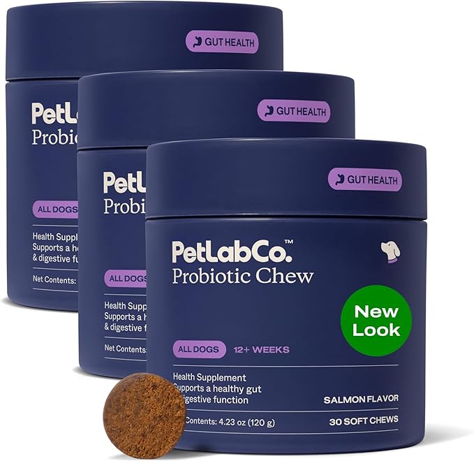 PetLab Co. Probiotics for Dogs, Support Gut Health, Occasional Diarrhea, Digestive Health & Seasonal Allergies - Salmon Flavor - 30 Soft Chews - Pack of 3