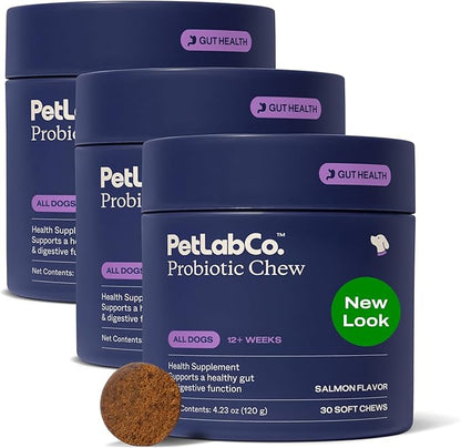 PetLab Co. Probiotics for Dogs, Support Gut Health, Occasional Diarrhea, Digestive Health & Seasonal Allergies - Salmon Flavor - 30 Soft Chews - Pack of 3