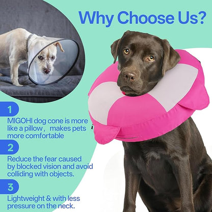 MIGOHI Recovery Collar for Dogs - Inflatable Soft Pillow Cone Alternative, Donut Neck Cone for Wound Licking &Scratching,Adjustable Comfy for Medium Large Dogs Neuter Recovery (X-Large, Rosepink)