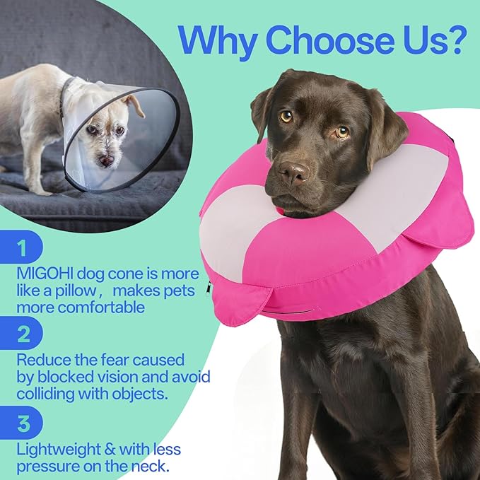 MIGOHI Soft Inflatable Dog Cone Collar,Adjustable Recovery Donut Collar for Dogs After Spay Surgery - Comfortable E-Collar for Small Dogs Puppies to Stop Licking Wounds (XS,Rosepink)