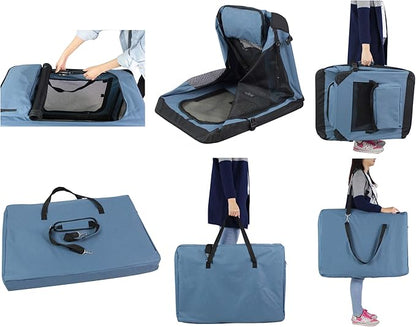 EliteField 3-Door Folding Soft Dog Crate with Carrying Bag and Fleece Bed (2 Year Warranty), Indoor & Outdoor Pet Home (36" L x 24" W x 28" H, Blue Gray)