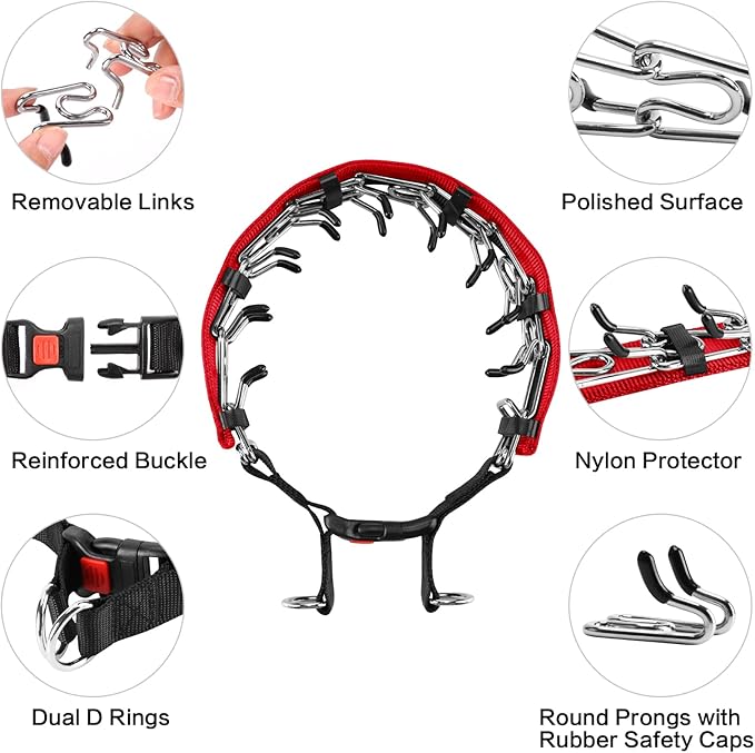 Prong Training Collar With Nylon Cover Comfort Tips and Quick Release Snap Buckle, Classic Collar and Leash for Small Medium Large Dogs
