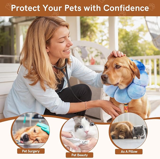 Dog Collar Cone Soft, Adjustable Cute Flower Shape for Claming Dog Cat Cone After Surgery, Pet Recovery Anti-Lick Collar