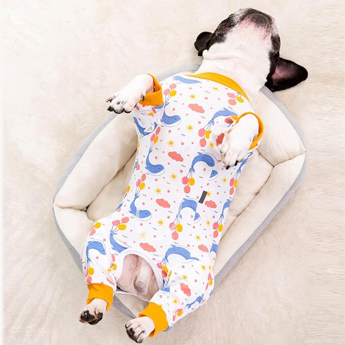 Dog Surgery Recovery Suit, Long Sleeve Onesie for Small Dogs, X-Large, Whales, Polycotton