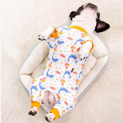 Dog Surgery Recovery Suit, Long Sleeve Onesie for Small Dogs, X-Large, Whales, Polycotton
