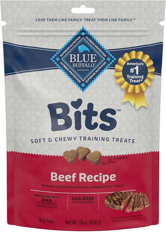 Blue Buffalo Bits Soft Dog Treats for Training, Made with Natural Ingredients & Enhanced with DHA, Beef Recipe, 19-oz Bag