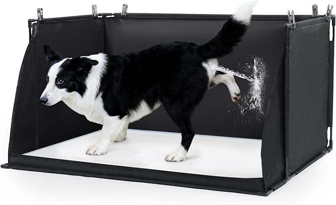 MABOZOO Dog Pee Pad Holder with High Walls, Foldable Dog Litter Box Pee Shields Indoor Dog Potty for Small and Medium Dogs, No Spill Pee Pad Holder Tray for Dogs Work (33.8*28*17.7in). Patent Pending