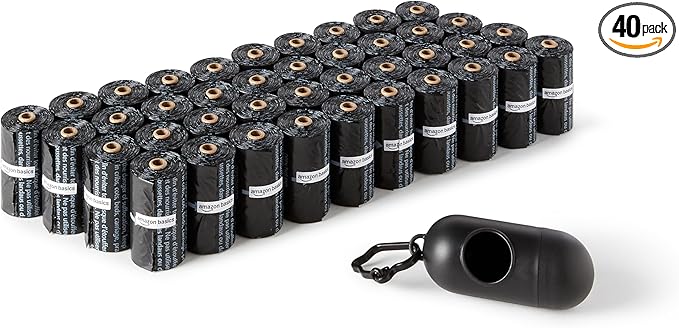 Amazon Basics Dog Poop Leak Proof Bags with Dispenser and Leash Clip, Unscented, 13" x 9", 600 Count