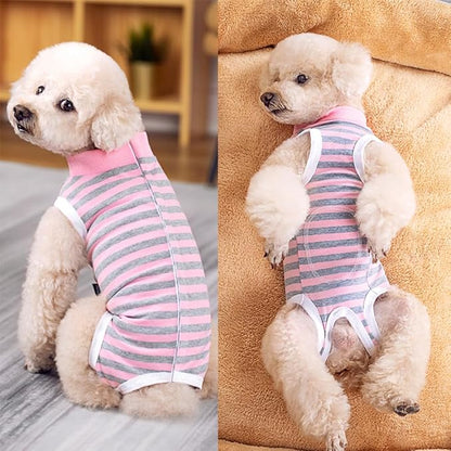 Dog Surgery Recovery Suit,Female Male Puppy Shirt,Dog Spay Neuter Onesie,E-Collar Cone Alternative,Abdominal Wound Protector,Prevent Licking Wound(Pink Gray Stripe-m)