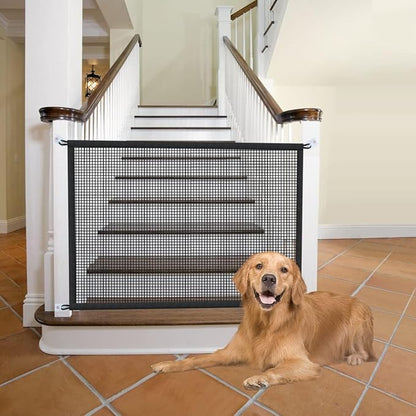 Dog Gate for Stairs Pet Gates for The House: Dogs Screen Mesh Gate for Doorways Stairways Indoor Safety 29 inches Tall, 38 inch Wide .6 Hooks !