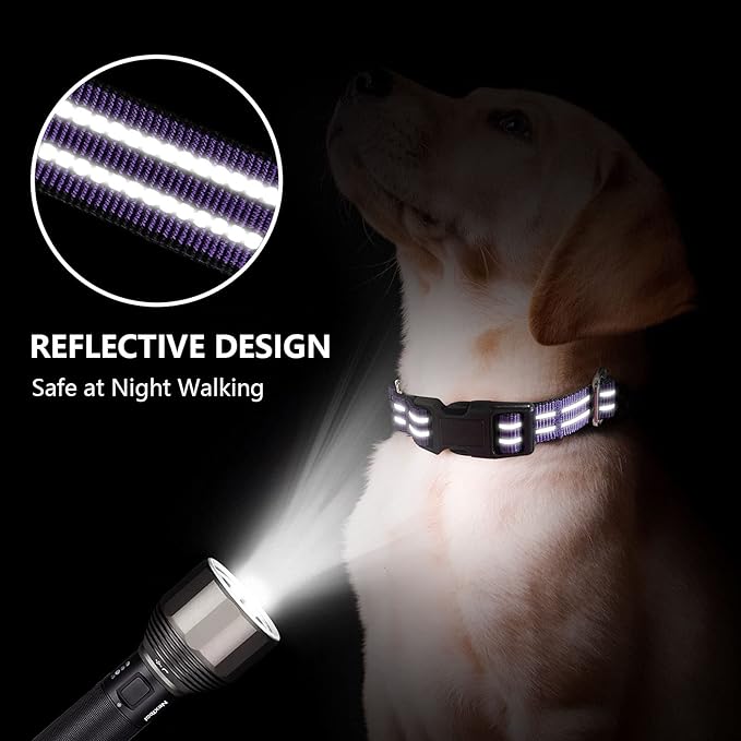 Hikiko Martingale Collar for Dogs Reflective Nylon Dog Collar with Quick Release Buckle Adjustable Training No Slip Dog Collars (Medium, Purple)