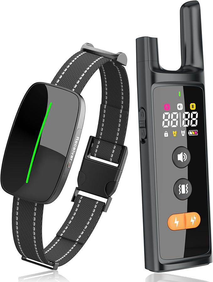 Dog Training Shock Collar 4300FT Dog Bark Collar with Remote IP67 Waterproof 4 Training Modes Beep Vibration Shock Light Mode Magnetic Charger Electric Dogs Collar 8-25 inches Double Shock Iron Black
