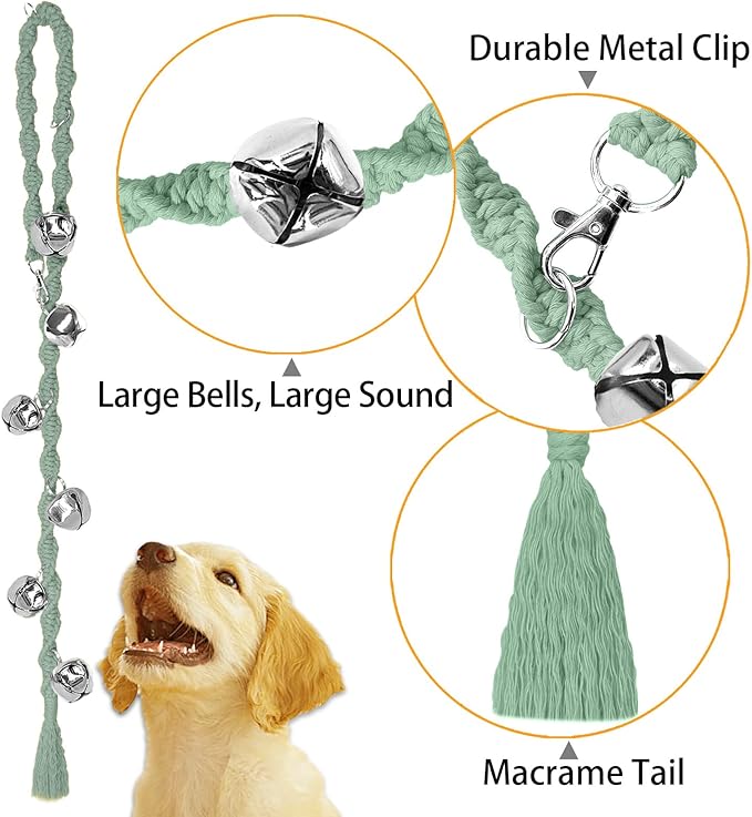 Dog Bells to Go Outside & Puppy Potty Training, Adjustable Dog Door Bell Ring to Go Potty, Handmade with Premium Yarn. Twisted Style, LightGreen