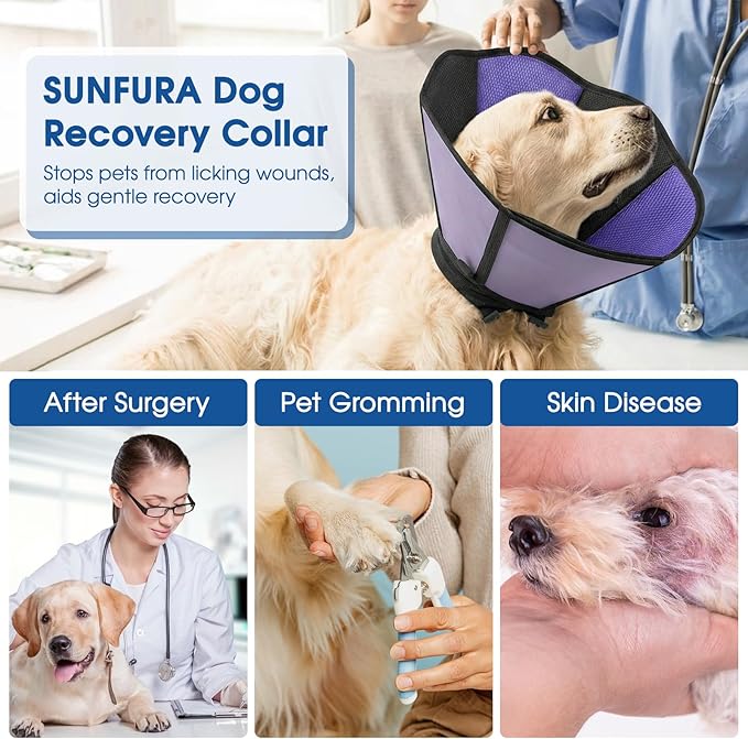 Cone for Dogs, Soft Dog Cone for Medium Large Dogs, Dog Cones Collar After Surgery to Stop Licking, Adjustable Pet Cones Alternative with Double-Layer Design, Black L