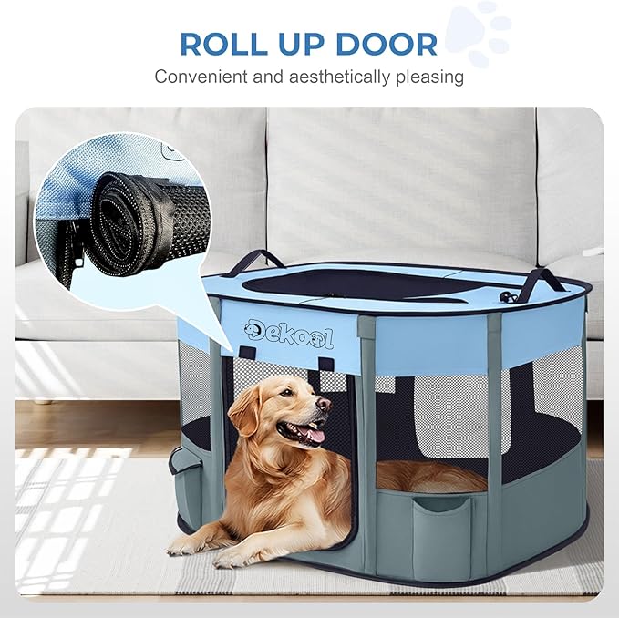 Foldable Dog Cat Playpen, Portable Dog Crate for Puppies, Cat, Puppy Play Pen for Indoors, Kennel Tent Crate for Indoor Outdoor Travel Camping Use with Carrying Case (Blue, M)