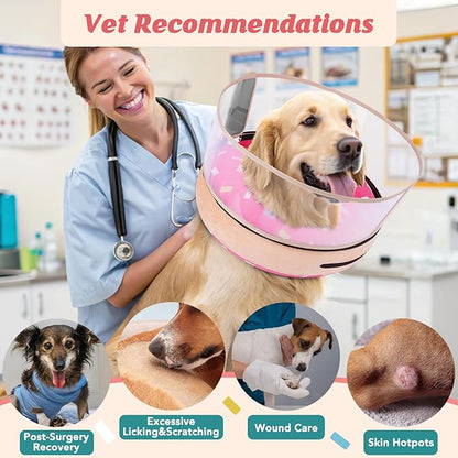 Inflatable Dog Cone with Anti-Licking Clear Shield, Protective Dog Donut Collar After Surgery, Adjustable Soft Recovery Cone for Pets, Alternative Collar with Buckle Strap (Pink, S)