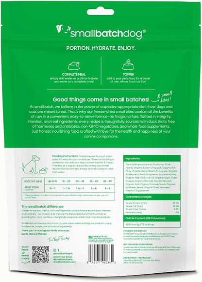 smallbatch Pets Freeze-Dried Raw Dog Food – Duck Recipe – 19oz Small Bites – High Protein, Grain Free – Complete Meal or Topper – Made in USA with Organic Superfoods 19 Oz, Duck