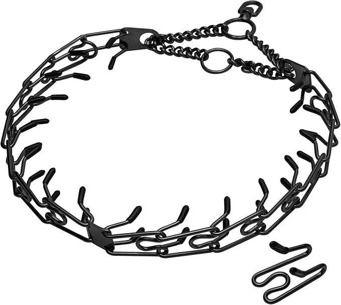 Stainless Steel Prong Pinch Collar for Dogs, Adjustable Training Collar with Quick Release Buckle for Small Medium Large Dogs (Black, 20")