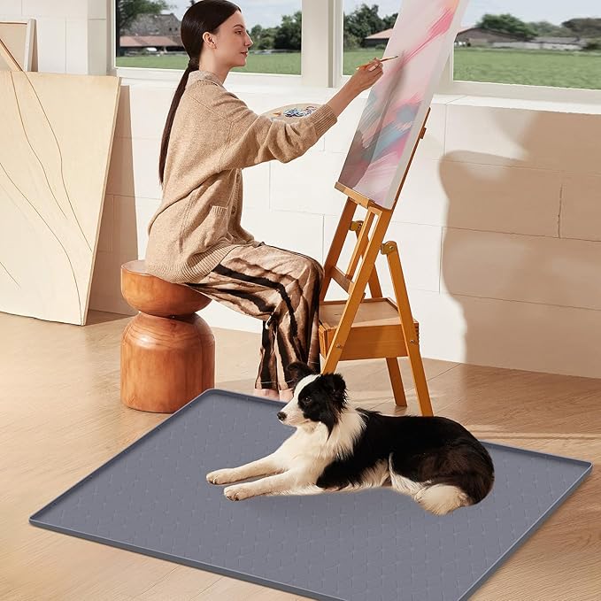Pee Pads for Dogs, 34" x 22" Extra Large Reusable Dog Silicone Mat for Floor Protector, Washable Non-Slip Dog Training Pads for Potty Training (Grey)
