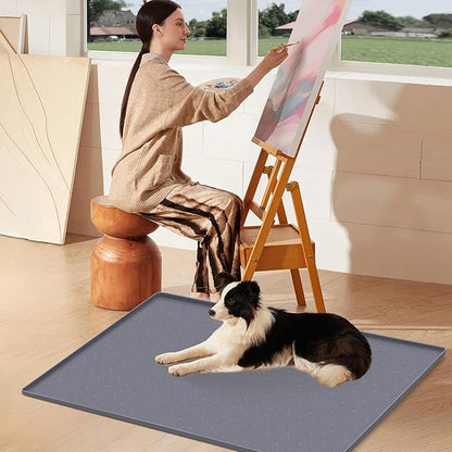 Pee Pads for Dogs, 34" x 22" Extra Large Reusable Dog Silicone Mat for Floor Protector, Washable Non-Slip Dog Training Pads for Potty Training (Grey)