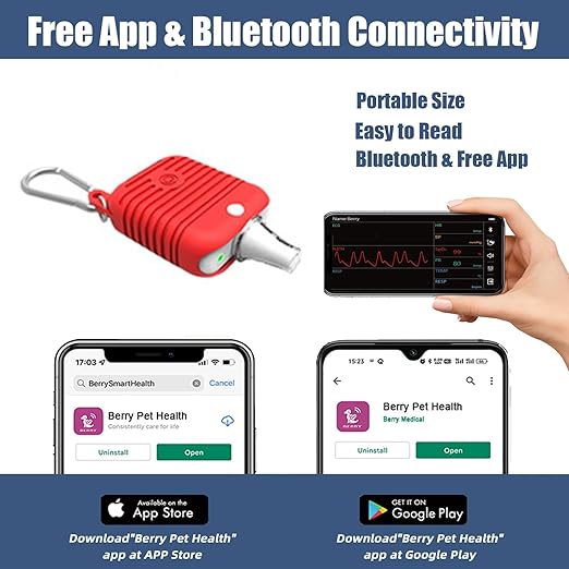 Veterinary Pulse Oximeter Monitor for Dogs, Rechargeable Spo2 Oximeter Monitor for Cats, Bluetooth ECG Monitor Equipment for Pets, Portable Non-Contact Thermometer,Easy Operation & BLE4.0 Connection