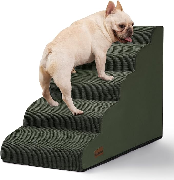 Aodisman 5-Step Dog Stairs and Ramp for High Bed, Non-Slip Sturdy Pet Steps for Small Dogs and Cats,22.2" H,Green