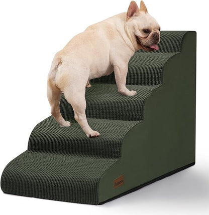 Aodisman 5-Step Dog Stairs and Ramp for High Bed, Non-Slip Sturdy Pet Steps for Small Dogs and Cats,22.2" H,Green