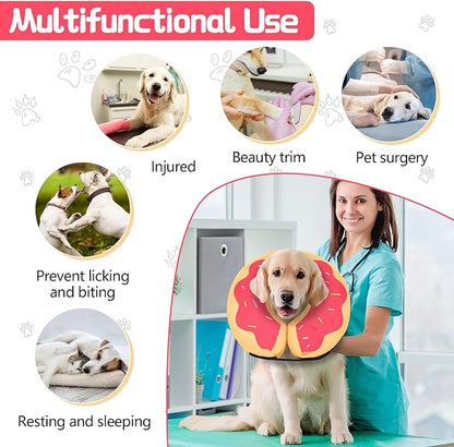 MIDOG Soft Inflatable Dog Cone, Donut E-Collar Alternative for After Surgery, Prevents Licking, Allowing Normal Eating & Vision, Comfortable Recovery Collar for Small Medium Large Dogs & Cats, Pink-XS