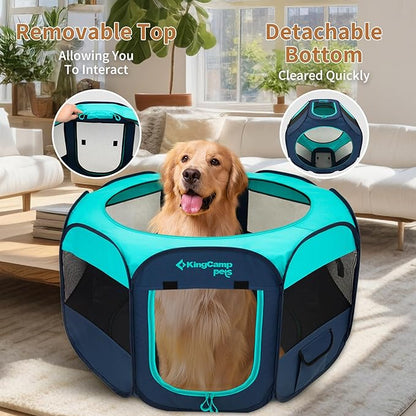 KingCamp Dog Playpen, Portable Foldable Cat Kitten Puppy Tent Crates 29"/36"/50" Pop Up Pet Playpen with Zippered Bottom & Cover for Indoor Outdoor Use (Medium, Green)