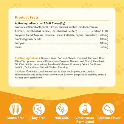 Probiotics for Dogs & Cats, with Prebiotics, Digestive Enzymes,Inulin, Pumpkin for Digestive, Gut, Skin & lmmune Health, Reduce Diarrhea & Gas, Small and Large Dog & Cats, 120 Chews