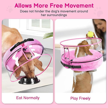 BARKLESS Inflatable Dog Cone, Protective Dog Surgery Collar to Stop Licking Biting Wounds, Patented Soft Donut Cone with Clear Shield, Adjustable Blow-up Collar for Surgery Recovery (Pink, S)