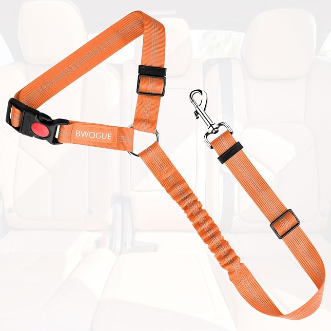 BWOGUE Pet Dog Cat Seat Belts, Car Headrest Restraint Adjustable Safety Leads Vehicle Seatbelt Harness (1 Pack, Orange, Elastic)