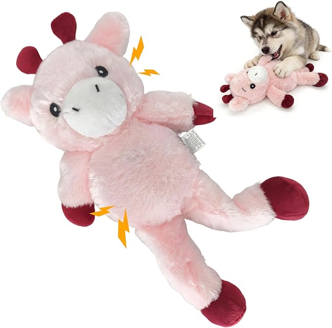 Pink Giraffe Plush Squeaky Dog Toy with Bungee Leg Puppy Teething Chew Toy Cute Soft Funny Indoor Outdoor Interactive Stuffed Animal Dog Toy for Small Medium Large Dogs Toy Gift 36cm/14.17in
