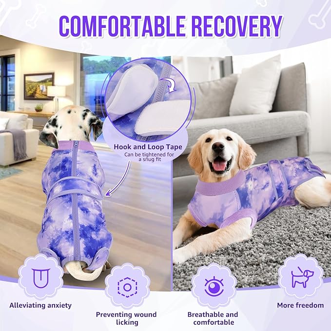 Lukovee Recovery Suit for Dogs, Zipper On Recovery Suit for Female Male Dog, Onesie Abdominal Wounds Cone E-Collar Alternative Prevent Licking Spay Recovery Suit (L, 2TPU)