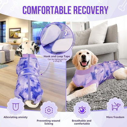 Lukovee Recovery Suit for Dogs, Zipper On Recovery Suit for Female Male Dog, Onesie Abdominal Wounds Cone E-Collar Alternative Prevent Licking Spay Recovery Suit (L, 2TPU)