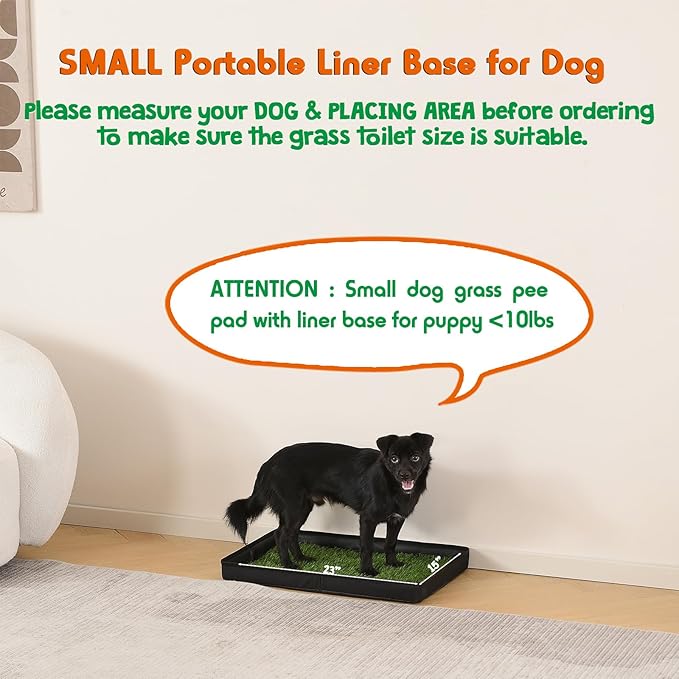 HQ4US 4LEGS Dog Grass Pad with Foldable Dog Litter Box, Small Liner Base (23”×15”) for Balcony, 2 Artficial Grass Pee Pads for Dogs, Pee Pad Holder, Potty Training