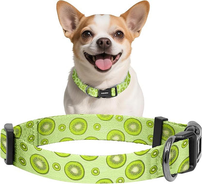 Kazazoo Dog Collar Cute and Soft Nylon Puppy Collar for Boy and Girl, Adjustable Dog Collars for Small Medium Dogs, Kiwi Fruit-XS