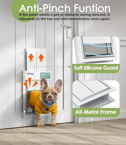 Automatic Dog Door for Door with Collar Sensor, Electronic Medium Dog Door with Anti-Pinch, Timing Function, Metal Frame&Panels, Mains-Powered