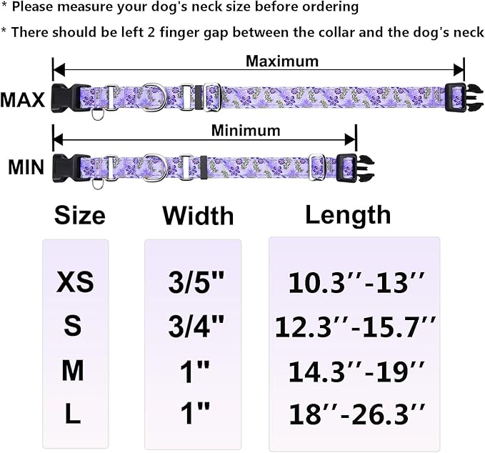 Reflective Martingale Collar for Dogs with Quick Release Buckle Cute Girl Female Flower Dog Collars (Lavender Floral, Small)